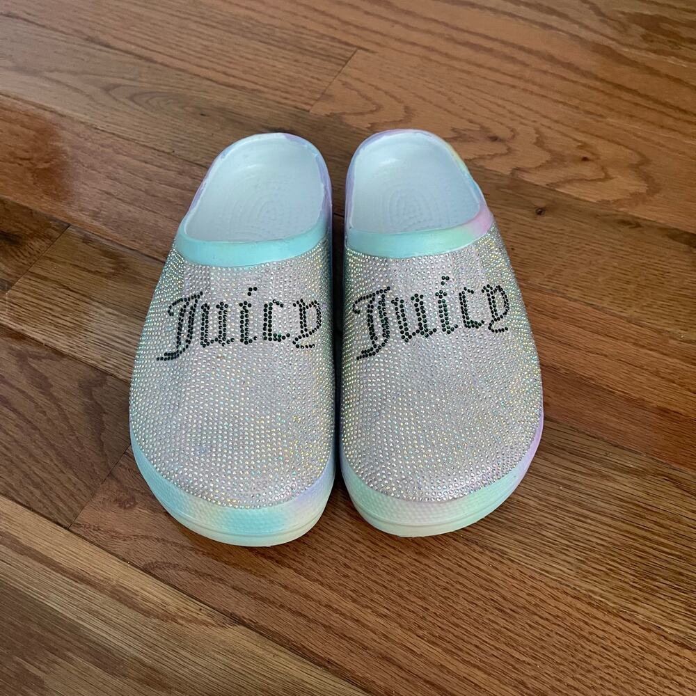 Juicy Couture Cruz Clogs Pastel Tie Dye Rhinestone Sparkle Mules Slip-On Size 6